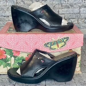 Tommy Hilfiger Wedges Leather Grunge Revival Y2K 90s Open Toe Black Size 8